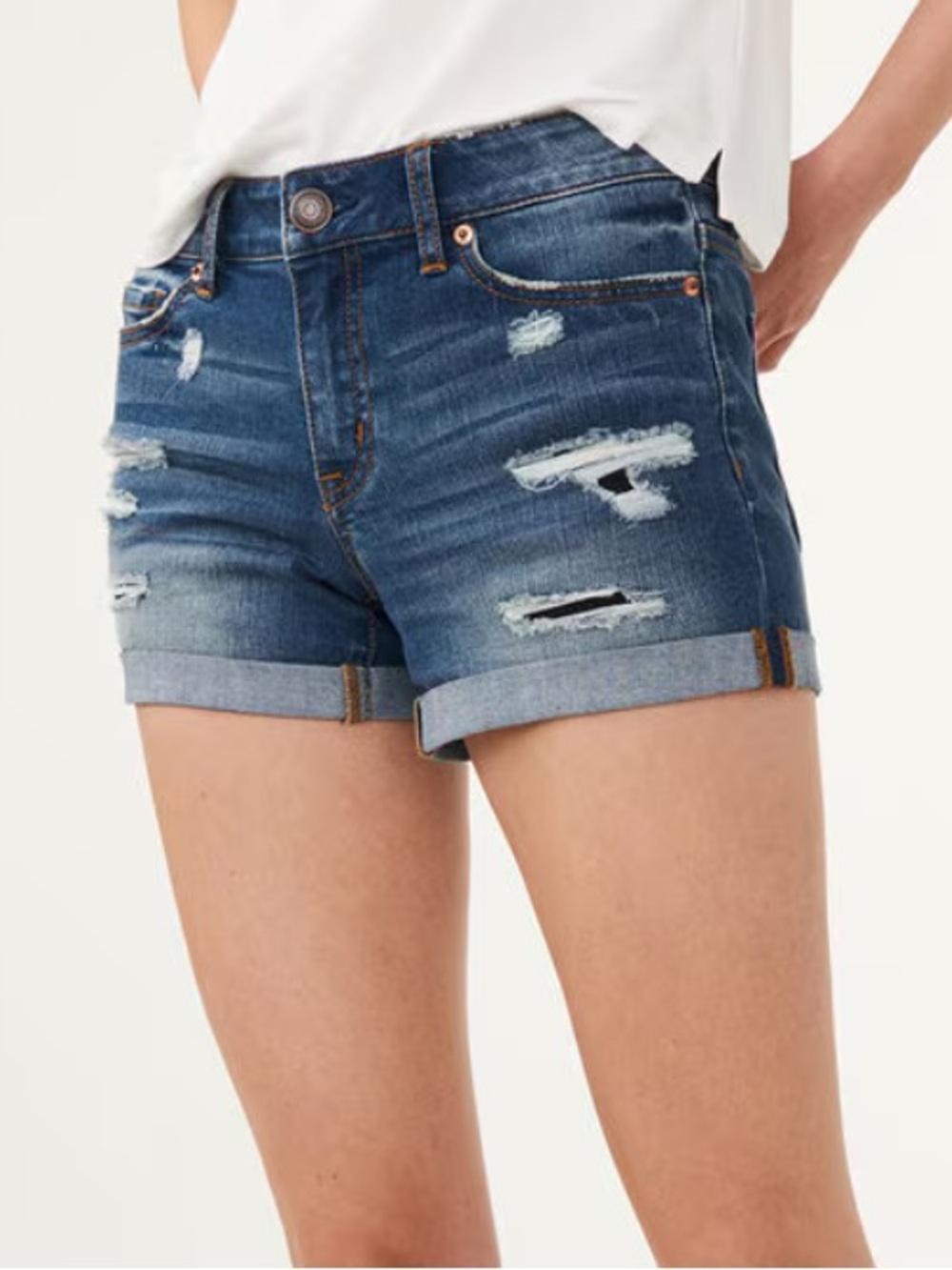 Aeropostale Medium Wash Destroyed Denim Midi Shorts Size 4